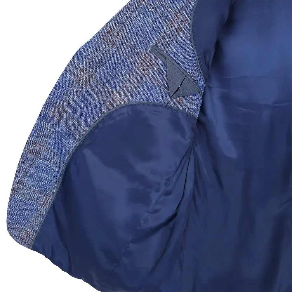 Michael Kors Mens Classic Fit Sport Coat Blazer 52R Blue Beige Plaid Stretch NWT